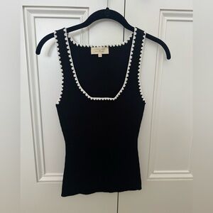 Black Ribbed Tank Top with White Trim - Women by Sézane